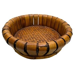 Large Rattan Bamboo Round Basket Tray Centerpiece Serving Bowl Boho Decor